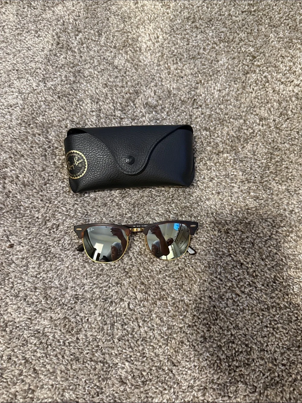 Ray-Ban Clubmaster Black with Gold Trim Mirrored Lenses